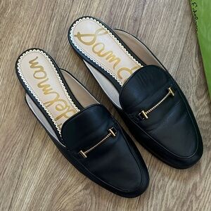 Sam Edelman Black Leather Mules with Gold Detail